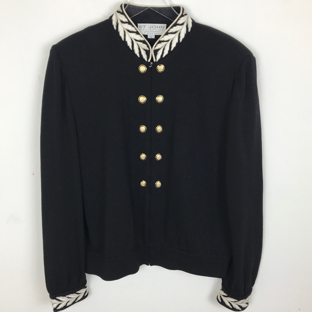 St John Collection Embroidered Knit Sweater Jacket